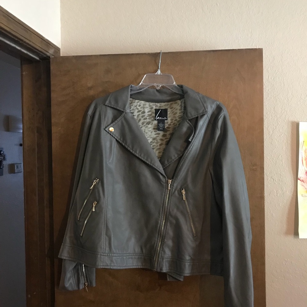 Grey Faux Leather Moto Jacket
